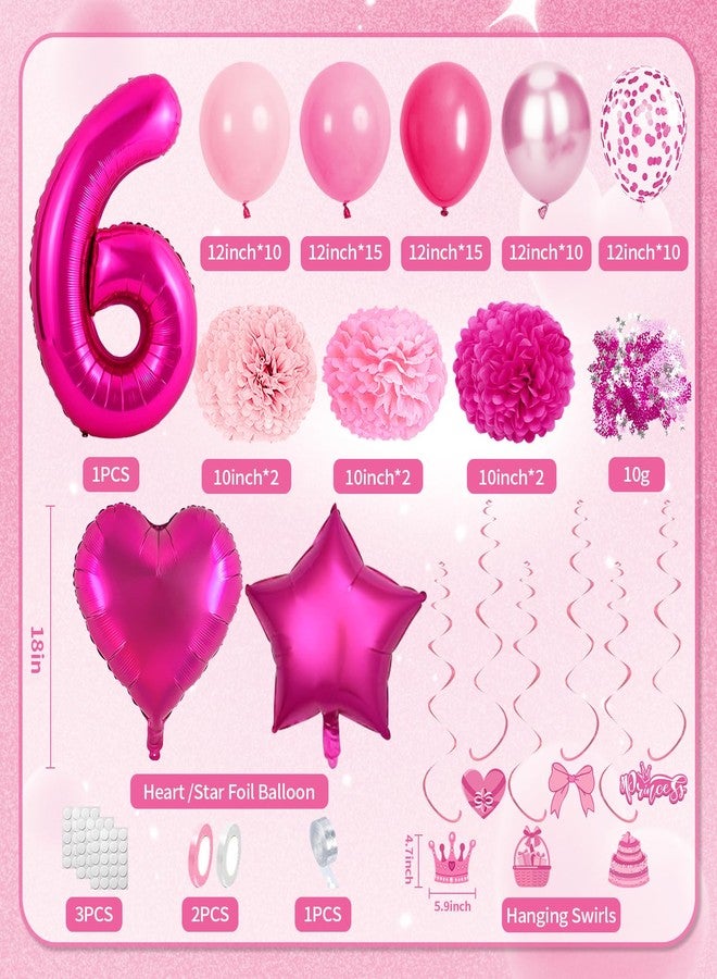 Fantspati 6th Birthday Decorations for Girls, Pink Party Decorations with Number 6 Balloon Happy Birthday Banner Bday Sash Crown Tablecloth Fringe Curtain Hanging Swirl for 6 Year Old Girl Bday Decor - Image 3